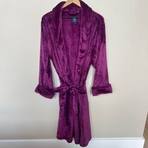 Lands End Warm & Cozy Long Velour Plush Robe XL Burgundy Maroon